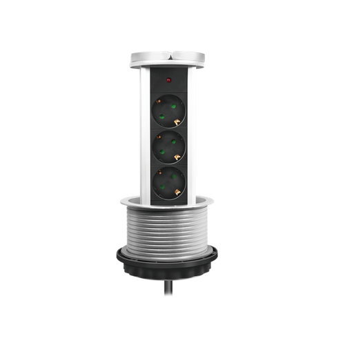 PRELUNGITOR LOGILINK, mecanism ridicare/coborare, indicator LED, Schuko x 3, 230 V/16 A 3500 W max, cablu 3G 1.5mm2, 1.8 m, argintiu/negru/alb 