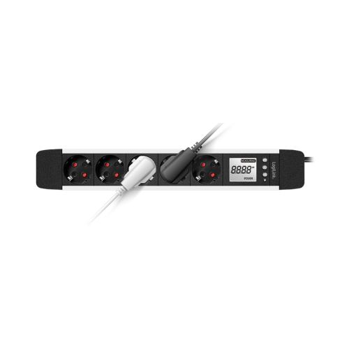 PRELUNGITOR LOGILINK, Schuko x 5, cablu 3G 1.5mm2, 230 V/16 A, 50 Hz, max. 3500 W, LCD consum, butoane: Power, Q, CO2, Reset, 1.4m, negru-argintiu, 