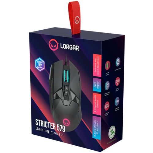 Mouse Optic LORGAR Stricter 579, RGB LED, USB-A, Black