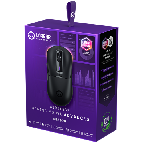 Mouse Optic LORGAR MSA10W, RGB LED, USB Wireless/Bluetooth, Black