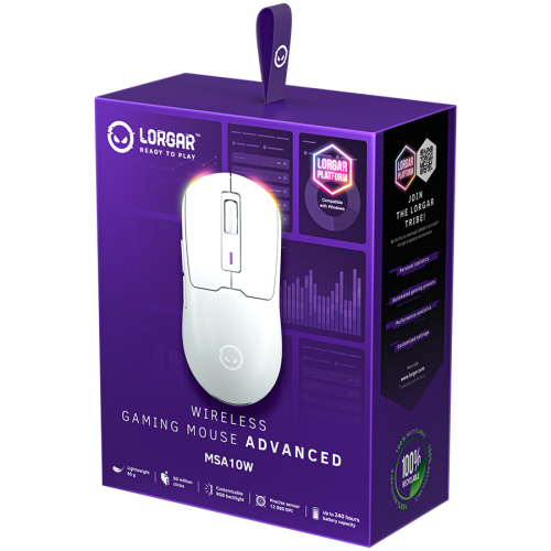 Mouse Optic LORGAR MSA10W, RGB LED, USB Wireless/Bluetooth, White