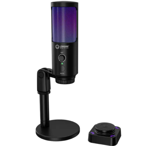 LORGAR SMP40, RGB Microphone with external mute button and metal stand, Black