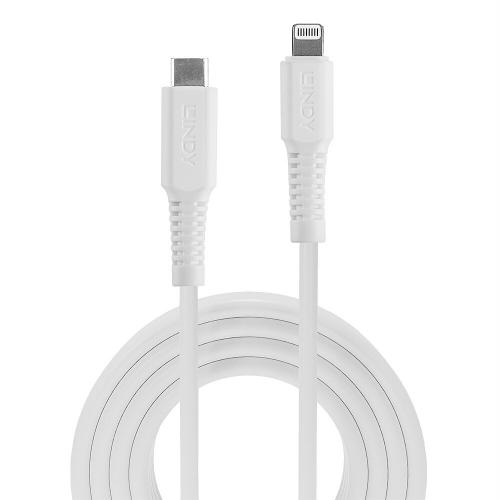 Cablu de date Lindy 31316, USB-C - Lightning, 1m, White