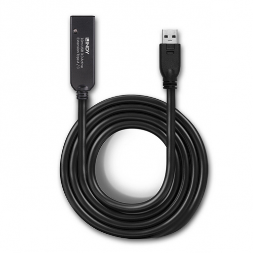 Cablu Lindy 43376, USB-A male - USB-C female, 10m, Black