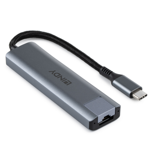 Hub Lindy USB3.2 Gigabit Ethernet, gri
