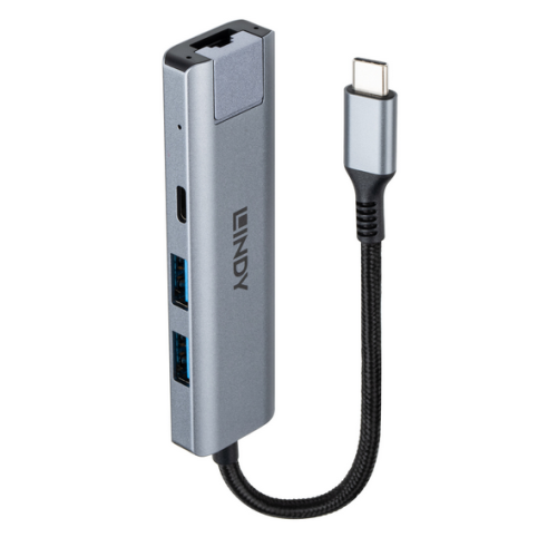 Hub Lindy USB3.2 Gigabit Ethernet, gri