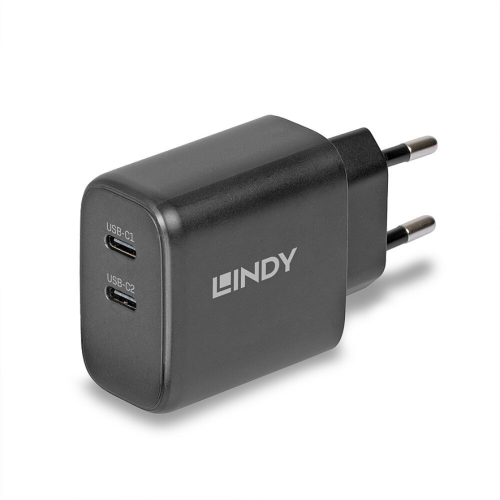 Incarcator retea Lindy 73438, 2x USB-C, 65 W, Black