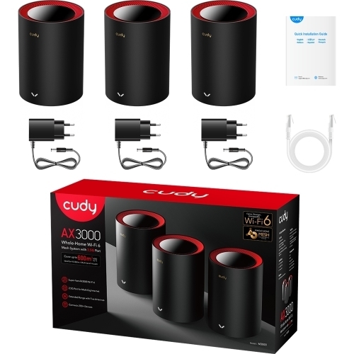 Cudy AX3000 Wi-Fi 6 Mesh 2.5G Solution 3-Pack, Dual-Band, Black