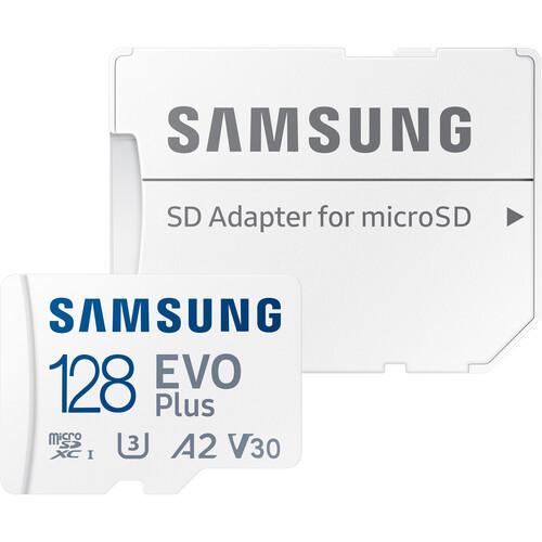 Memory Card microSDXC Samsung EVO Plus 128GB, Class 10, UHS-I U3, V30, A2 + Adaptor SD