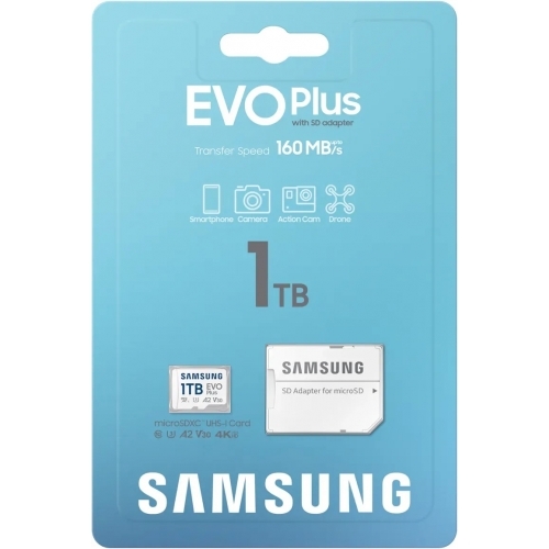 Memory Card microSDXC Samsung EVO Plus 1TB, Class 10, UHS-I U3, V30, A2 + Adaptor SD