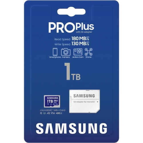 Memory Card microSDXC Samsung PRO Plus 1TB, Class 10, UHS-I U3, V30, A2 + Adaptor SD