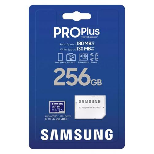 Memory Card microSDXC Samsung PRO Plus MB-MD256SA/EU 256GB, Class 10, UHS-I U3, V30, A2 + Adaptor SD