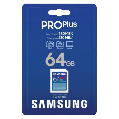Memory Card SDXC Samsung PRO Plus MB-SD64S/EU 64GB, Class 10, UHS-I U3, V30