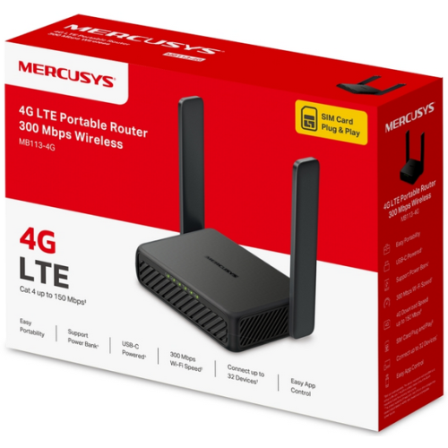 MERCUSYS 300Mbps WLESS ROUTER MB113-4G