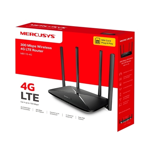 Router Wireless Mercusys MB115-4G, N300, 4G LTE, SIM