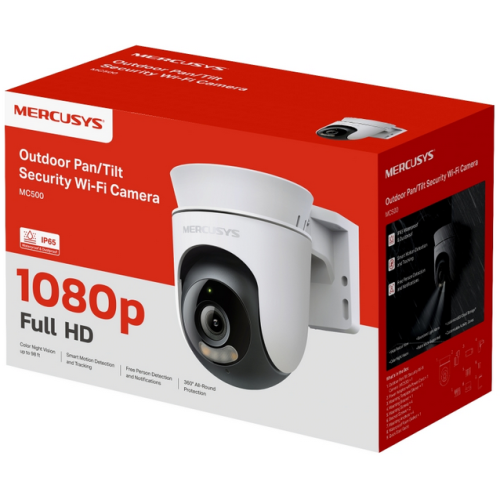 CAMERA IP Mercusys, wireless, cube, pt. exterior IP65, vedere pan tilt 360, dist. IR 9 m, tip lentila fixa 4 mm, rezolutie 1080p, microfon, carcasa metal, slot SD card, 