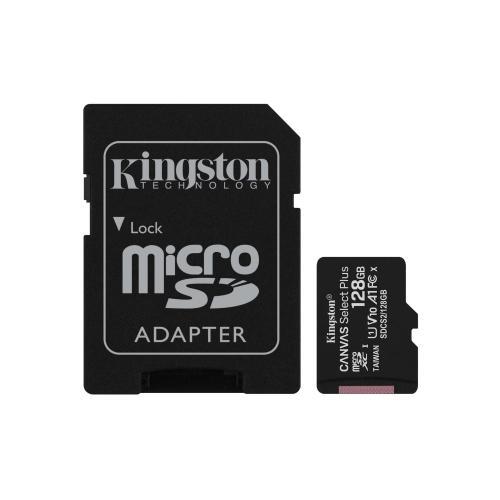 Memory Card microSDXC Kingston Canvas Select Plus 128GB, Class 10, UHS-I U1, V10, A1 + Adaptor SD