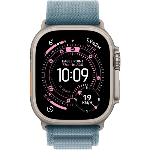 SmartWatch Apple Watch Ultra 3 Titanium, 1.98 inch, 5G, Curea Nylon Medium, Natural - Light Blue Alpine Loop