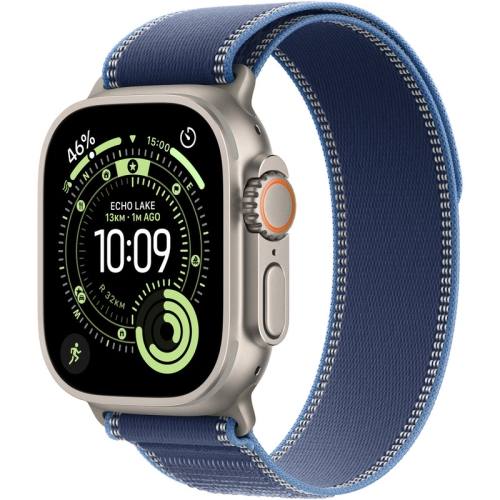 SmartWatch Apple Watch Ultra 3 Titanium, 1.98 inch, 5G, Curea Nylon S/M, Natural - Blue/Bright Blue Trail Loop