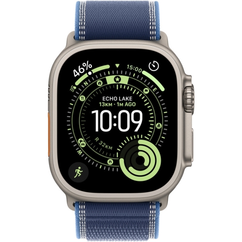 SmartWatch Apple Watch Ultra 3 Titanium, 1.98 inch, 5G, Curea Nylon S/M, Natural - Blue/Bright Blue Trail Loop