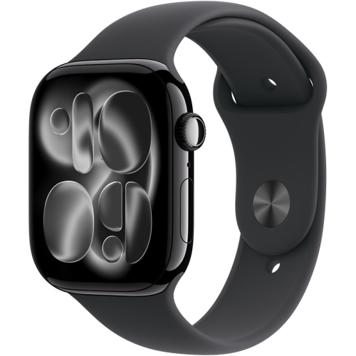 SmartWatch Apple Watch Series 11 Aluminium, 1.77inch, 5G, Curea Silicon S/M, Jet Black - Black Sport Band