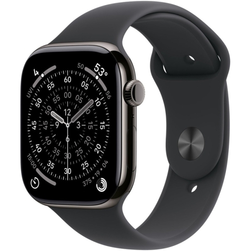SmartWatch Apple Watch Series 11 Titanium, 1.77inch, 5G, Curea Silicon M/L, Slate - Black Sport Band