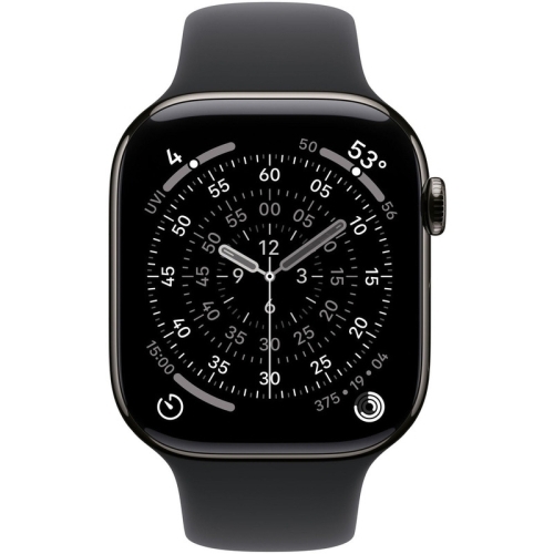 SmartWatch Apple Watch Series 11 Titanium, 1.77inch, 5G, Curea Silicon M/L, Slate - Black Sport Band