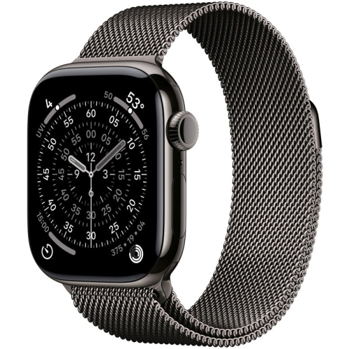 SmartWatch Apple Watch Series 11 Titanium, 1.77inch, 5G, Curea Otel inoxidabil, Slate - Slate Milanese Loop