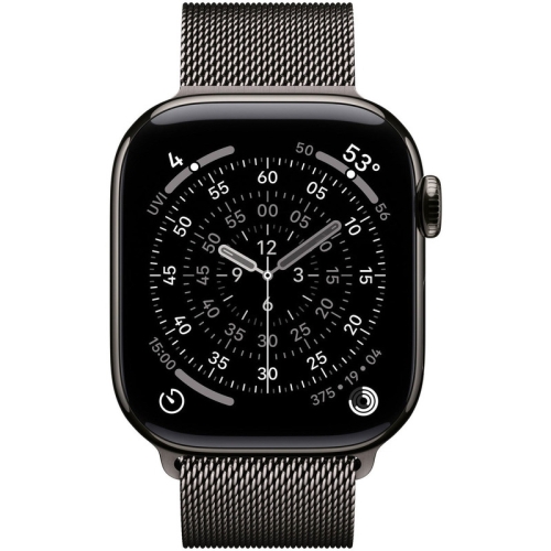 SmartWatch Apple Watch Series 11 Titanium, 1.77inch, 5G, Curea Otel inoxidabil, Slate - Slate Milanese Loop