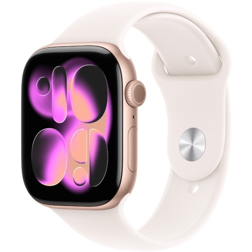SmartWatch Apple Watch Series 11 Aluminium, 1.96 inch, 5G, Curea Silicon M/L, Rose Gold - Light Blush Sport Band