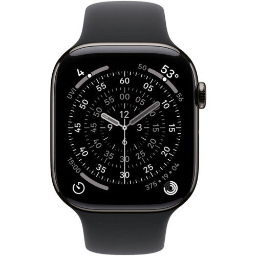 SmartWatch Apple Watch Series 11 Titanium, 1.96 inch, 5G, Curea Silicon S/M, Slate - Black Sport Band