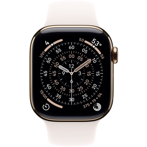 SmartWatch Apple Watch Series 11 Titanium, 1.96 inch, 5G, Curea Silicon S/M, Gold - Light Blush Sport Band