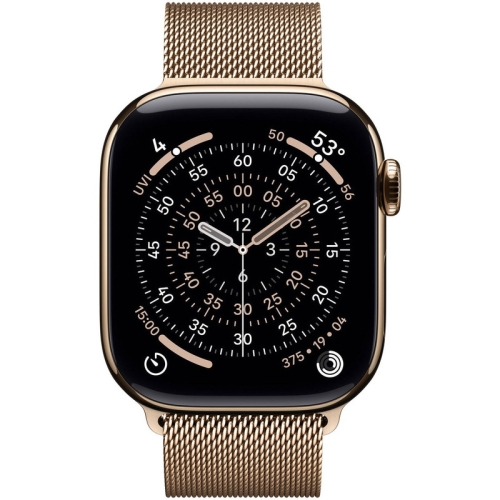 SmartWatch Apple Watch Series 11 Titanium, 1.96 inch, 5G, Curea Otel inoxidabil S/M, Gold - Gold Milanese Loop
