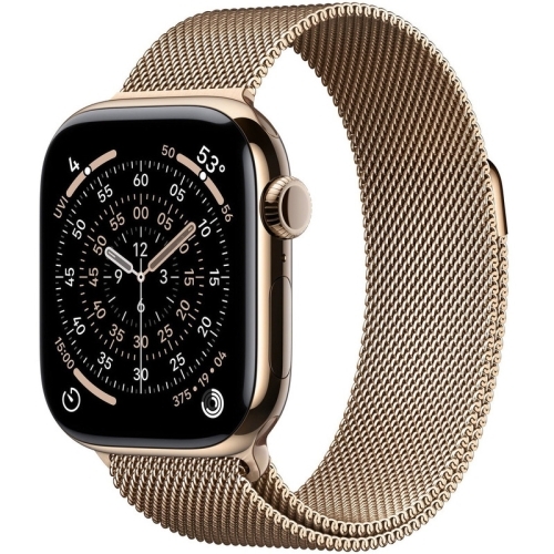 SmartWatch Apple Watch Series 11 Titanium, 1.96 inch, 5G, Curea Otel inoxidabil M/L, Gold - Gold Milanese Loop