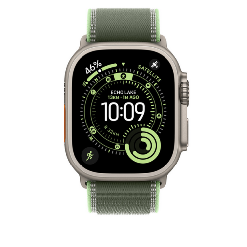 Curea SmartWatch Apple Trail Loop, S/M, 49 mm, Green/Neon - Natural Titanium Finish