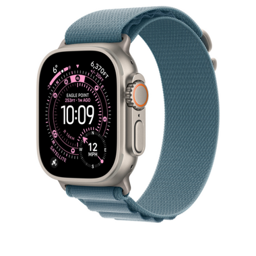 Curea SmartWatch Apple Alpine Loop, Small, 49 mm, Light Blue - Natural Titanium Finish