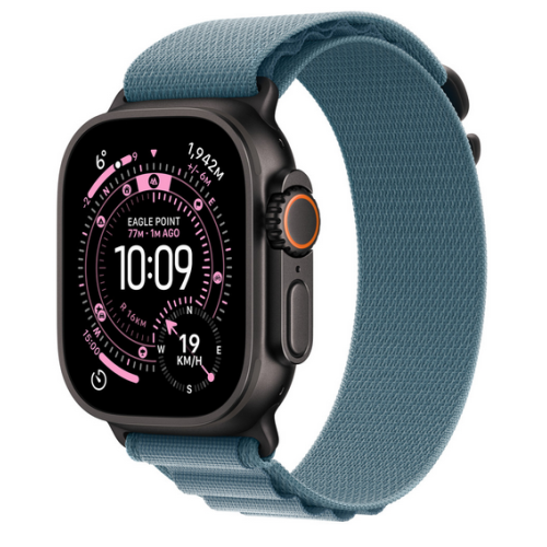 Curea SmartWatch Apple Alpine Loop, Medium, 49 mm, Light Blue - Black Titanium Finish