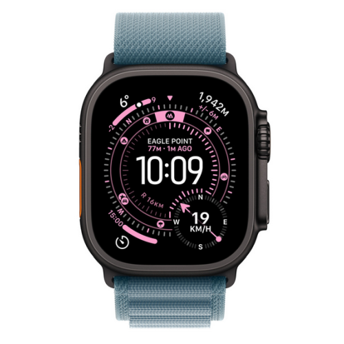 Curea SmartWatch Apple Alpine Loop, Medium, 49 mm, Light Blue - Black Titanium Finish