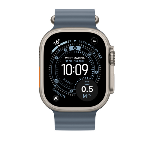 Curea SmartWatch Apple Ocean Band, 49 mm, Anchor Blue - Natural Titanium Finish