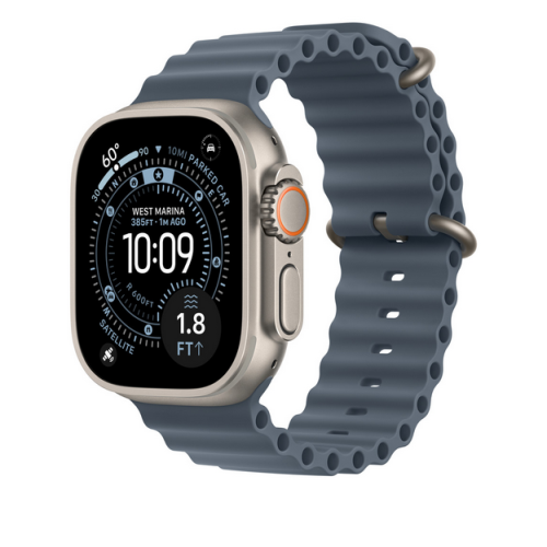 Extensie Curea SmartWatch Apple Ocean Band, 49 mm, Anchor Blue - Natural Titanium Finish