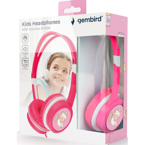 CASTI Gembird, cu fir, utilizare multimedia, conectare prin Jack 3.5 mm x 1, limitare volum pt. copii, roz, 