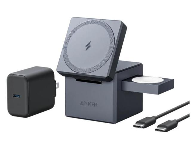 Incarcator wireless Anker 3-in-1 Cube MagSafe, 15W, Black