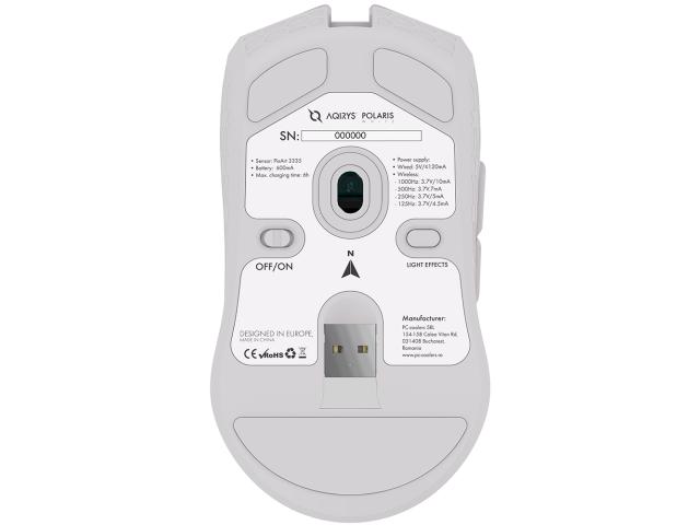 Mouse Optic AQIRYS Polaris RGB, USB Wireless, White
