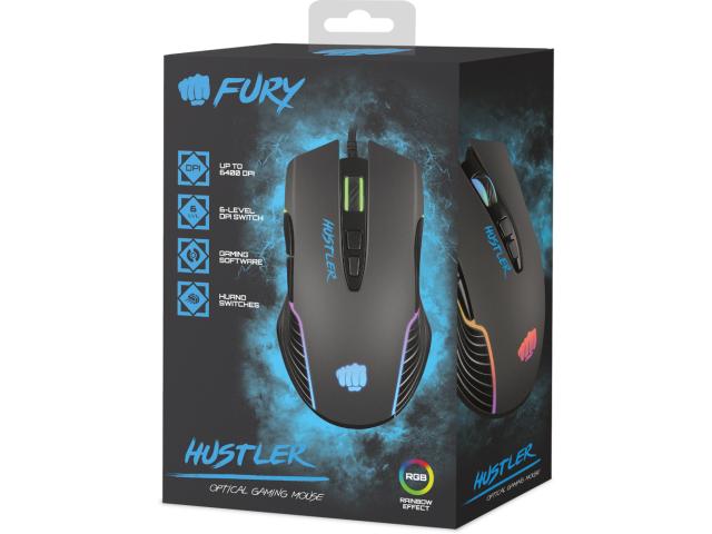 Mouse Optic Natec Fury Hustler RGB, USB, Black