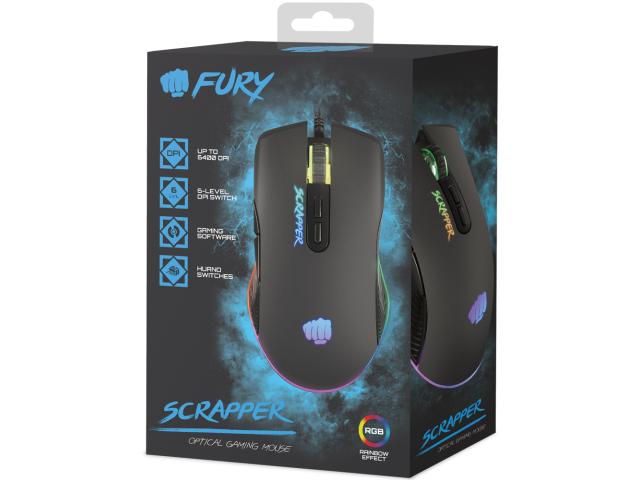 Mouse Optic Natec Fury Scrapper RGB, USB, Black