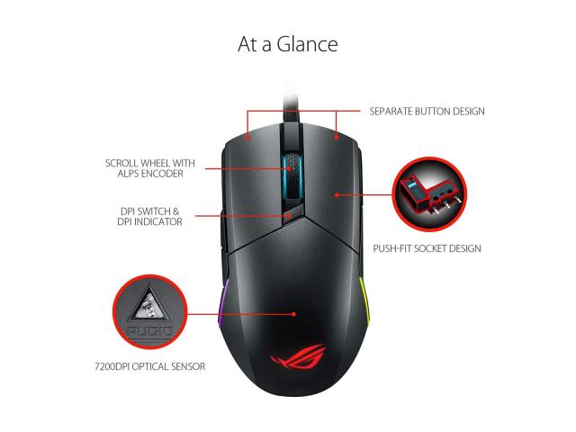 Mouse Optic ASUS ROG Pugio RGB, USB, Black