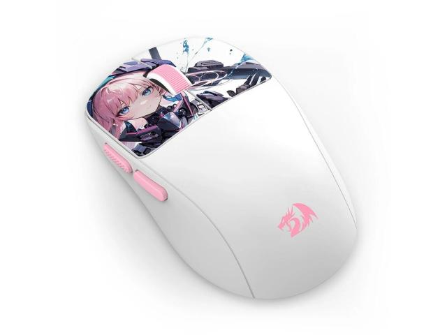 Mouse gaming Bluetooth cu si fara fir Redragon Klyamoor Pro Standard Anime alb cu roz