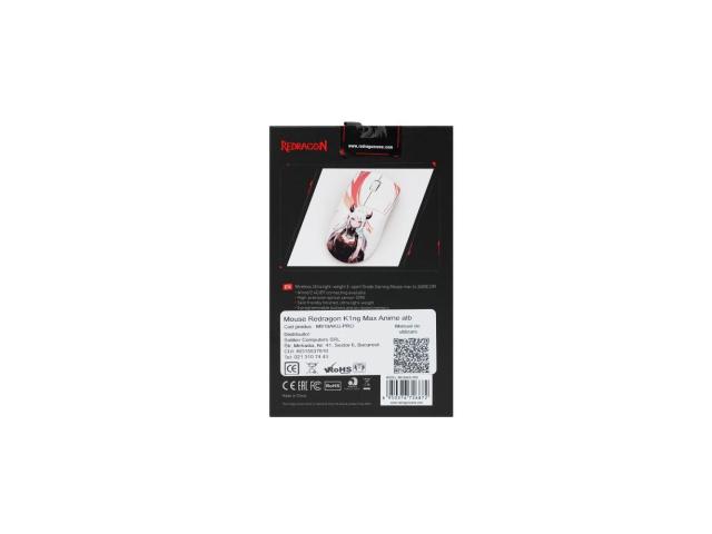 Mouse Optic Redragon K1ng Max Anime, USB/USB Wireless/Bluetooth, White