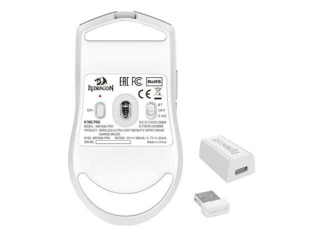 Mouse Optic Redragon K1ng Pro 1K, USB/USB Wireless/Bluetooth, White