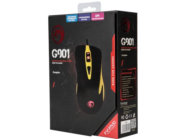 Mouse Optic Marvo G901, RGB LED, USB, Negru-Galben